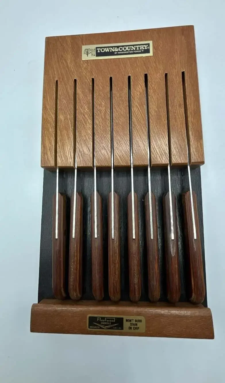 Vintage Town & Country Washington Forge Fleetwood Steak Knife Set Block